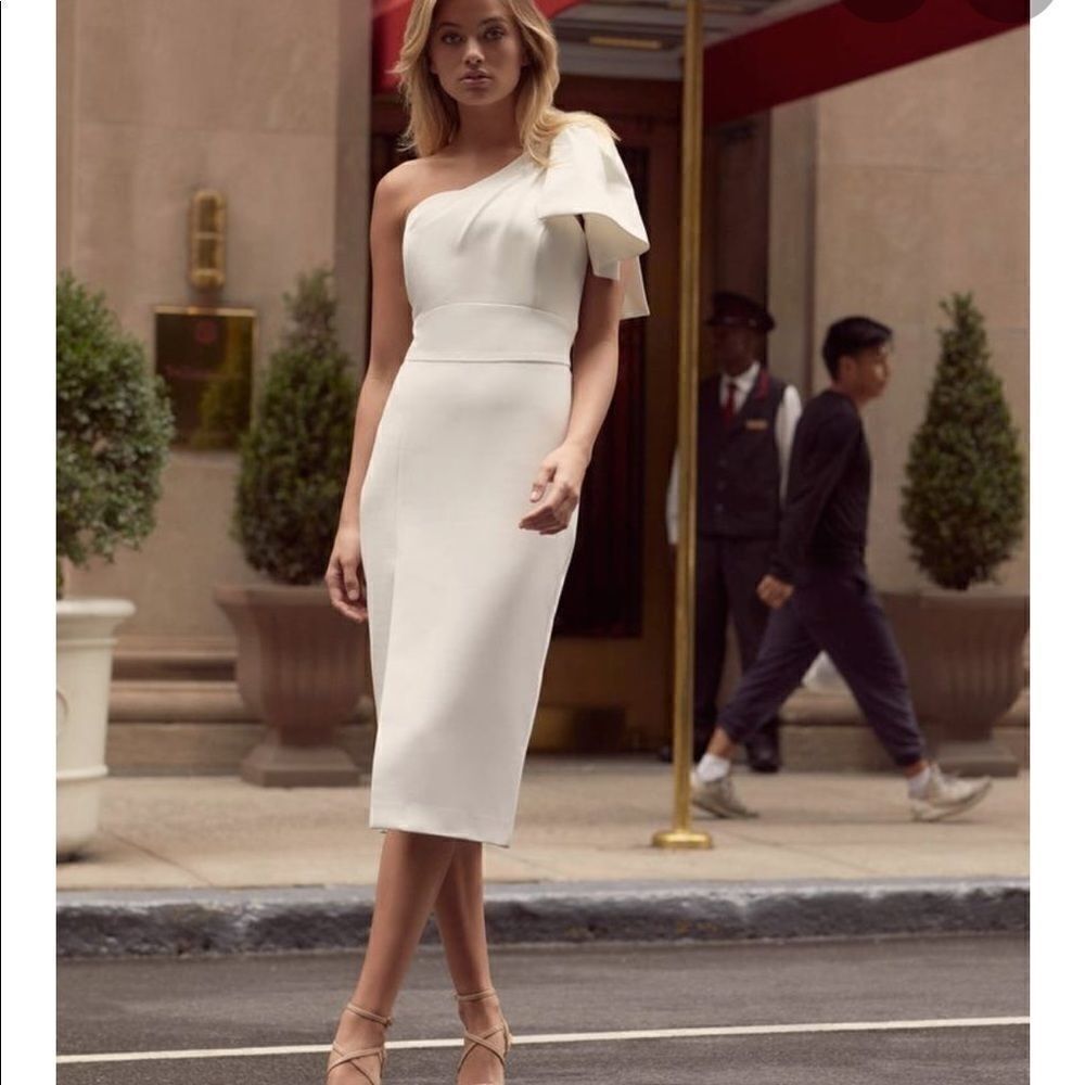 Forever New Porcelain Bessy One Shoulder Bow Dress